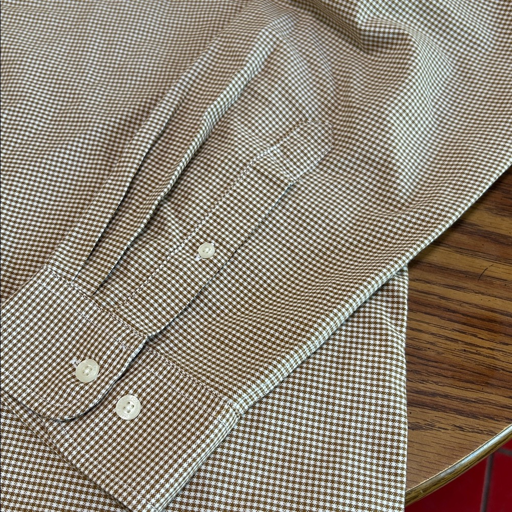 NWT U.S. Polo Assn. Men's Tan and Brown Micro-Check Button-Down Shirt - Picture 4 of 7
